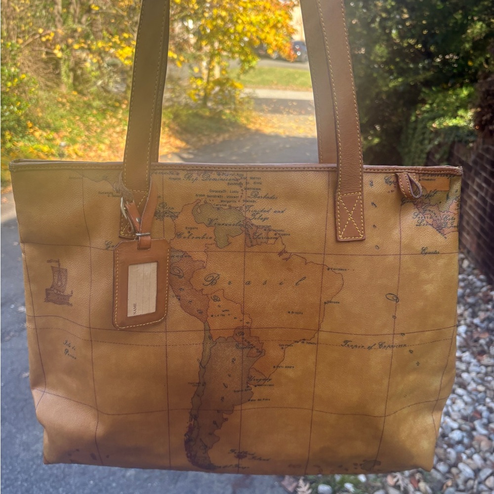 Alviero Martini Tan Map Print Tote